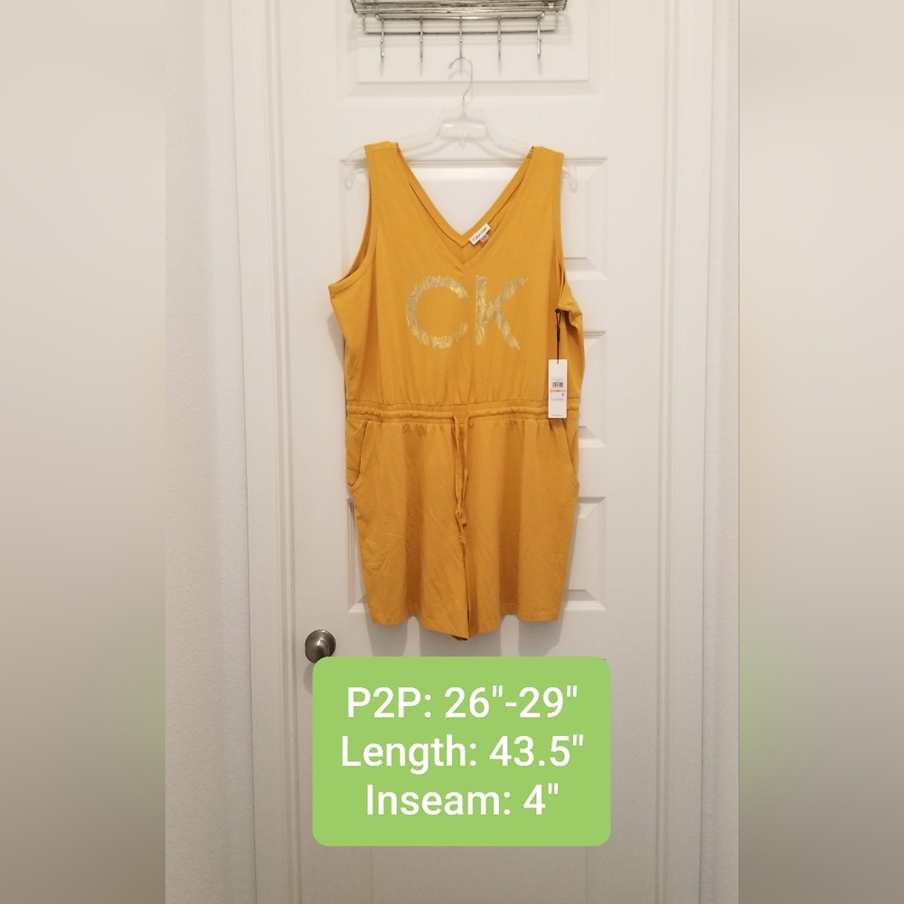 NWT Calvin Klein Plus Size 2X Mustard Yellow Logo Romper - $69 MSRP
